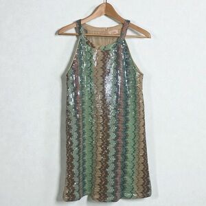 New NKN Nekane Kilam Multicolor Sequin Cut Out Shoulder Mini Dress Size M